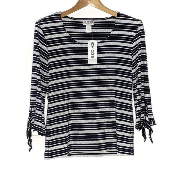 NWT Chico's3/4 length sleeves stripe blouse size 1 - Picture 1 of 7